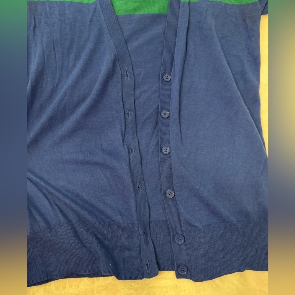 J Crew Colorblock Cardigan Sweater - Blue and Green 100%cotton lightweight - Picture 6 of 8